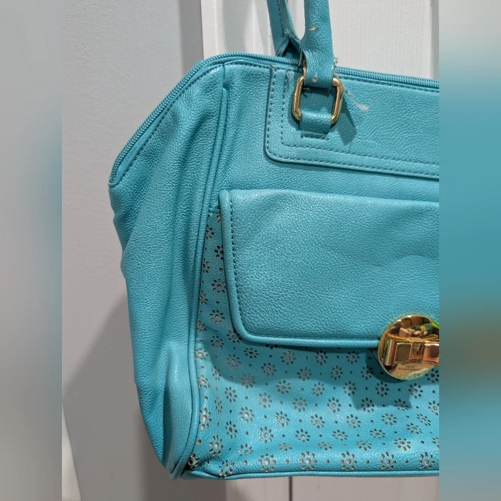 Lulu by Lulu Guinness Turquoise Blue Satchel with Gold Hardware